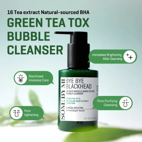 Some By Mi Bye Bye Blackhead 30 Days Miracle Green Tea Tox Bubble Cleanser 120G - Image 2